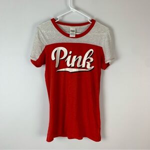 Pink by Victoria's Secret T Shirt Women’s Large Logo Short Sleeve Top Red White